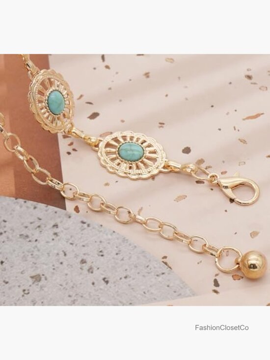 Turquoise Waist Chain Belt - Adjustable Western Cowgirl Boho Link Belt main image 4